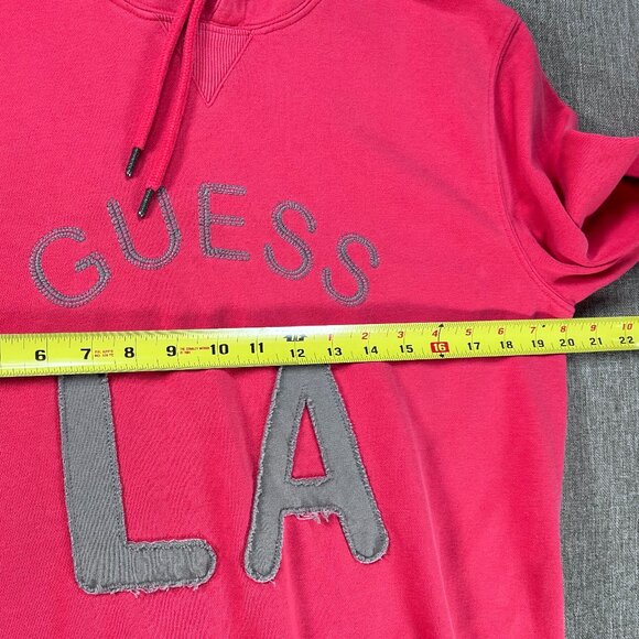 Guess LA Hooded Sweatshirt Men's Medium Pink-ish Red Logo Preppy Casual - Picture 8 of 11